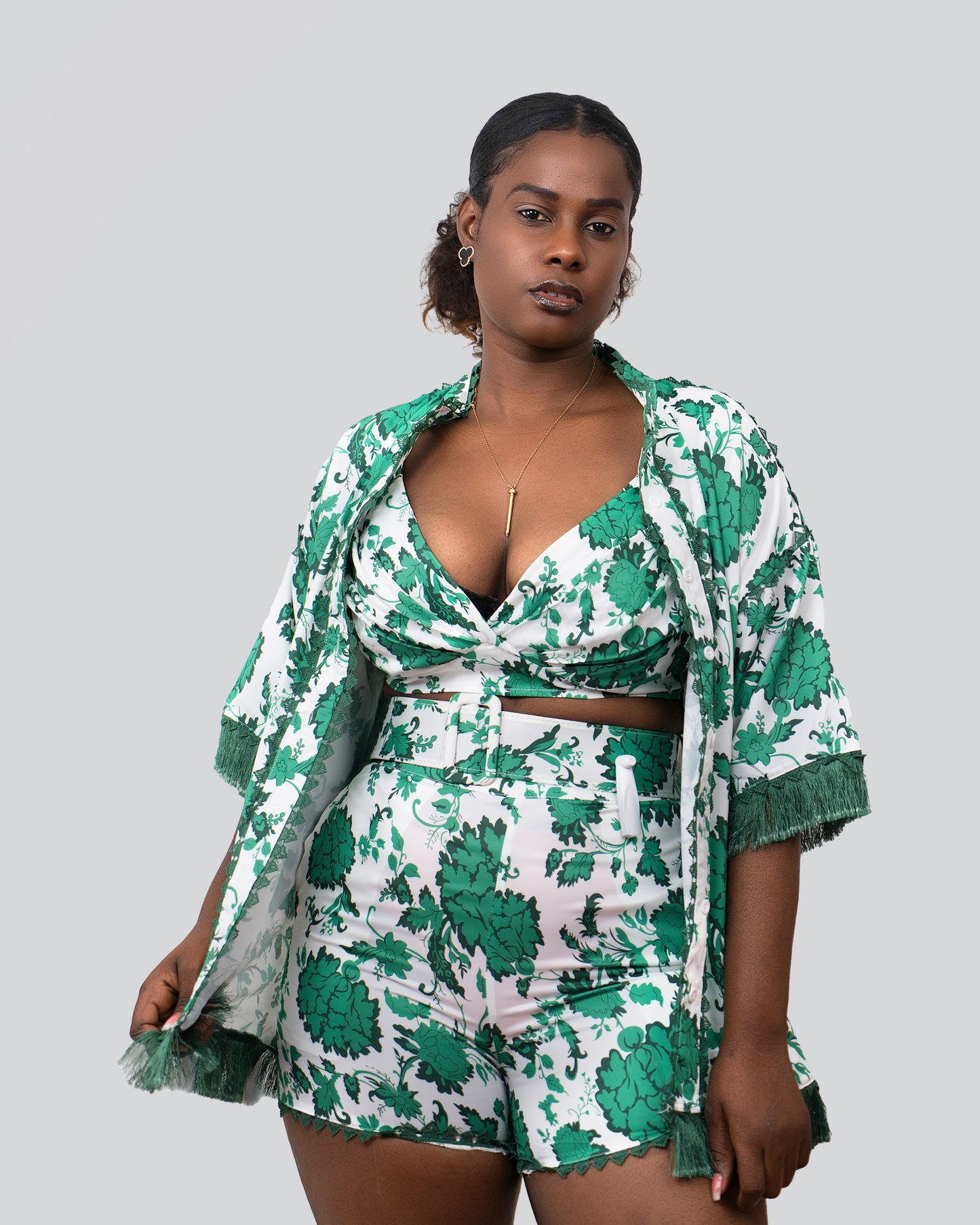 FATO DE CALÇÃO COM BLUSA E TOP ESTAMPADO (TZ-2593)