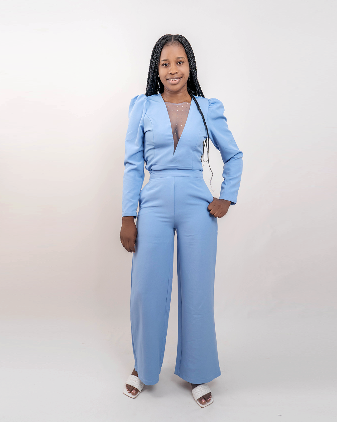Fato de Pantalona com Blusa de mangas cumprida e com renda em frente (TZ-3051)