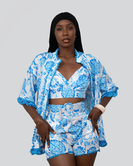 FATO DE CALÇÃO COM BLUSA E TOP ESTAMPADO (TZ-2593)