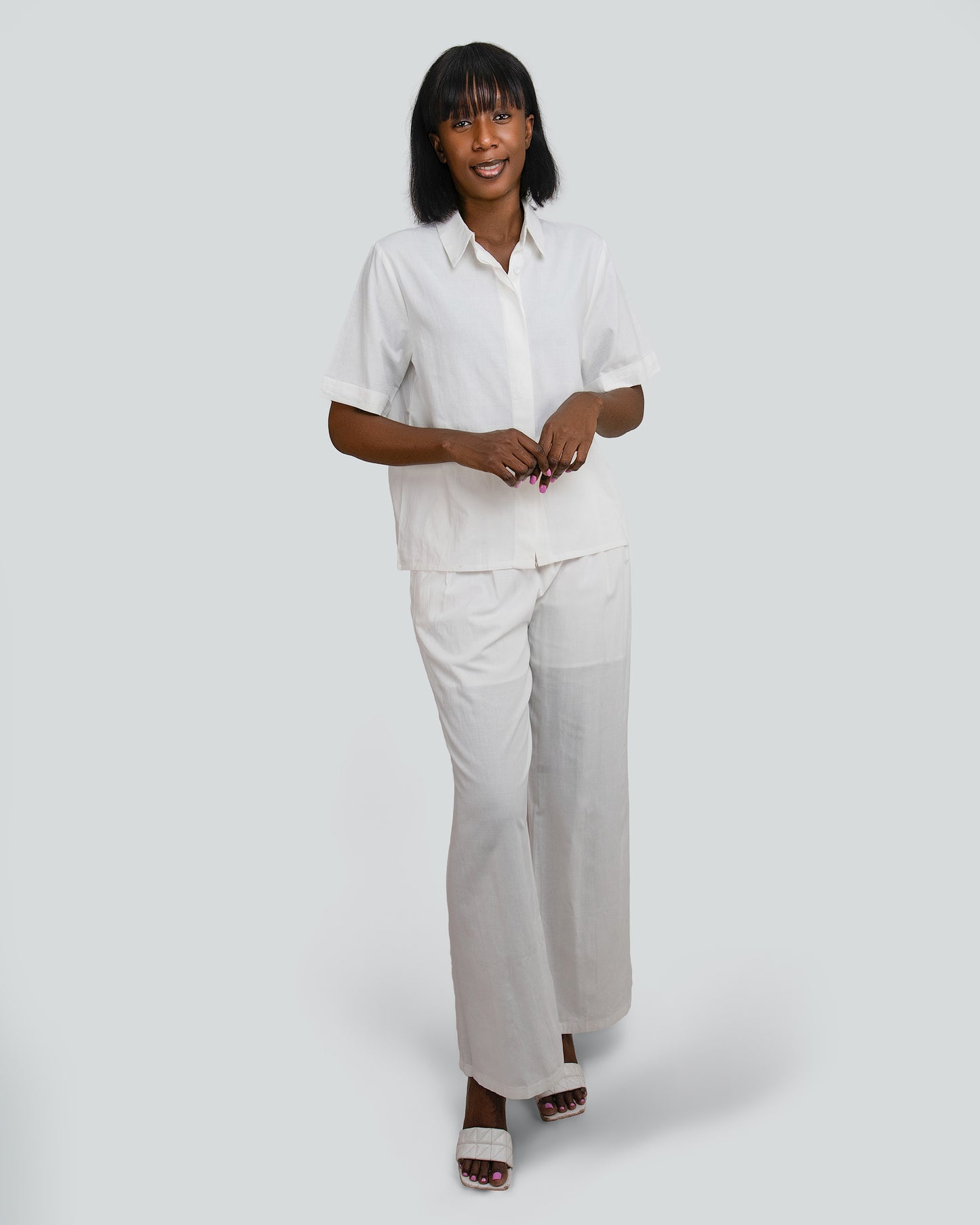 FATO DE PANTALONA COM BLUSA DE MANGA CURTA TECIDO LINHO (TZ-2614)