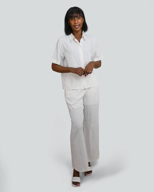 FATO DE PANTALONA COM BLUSA DE MANGA CURTA TECIDO LINHO (TZ-2614)