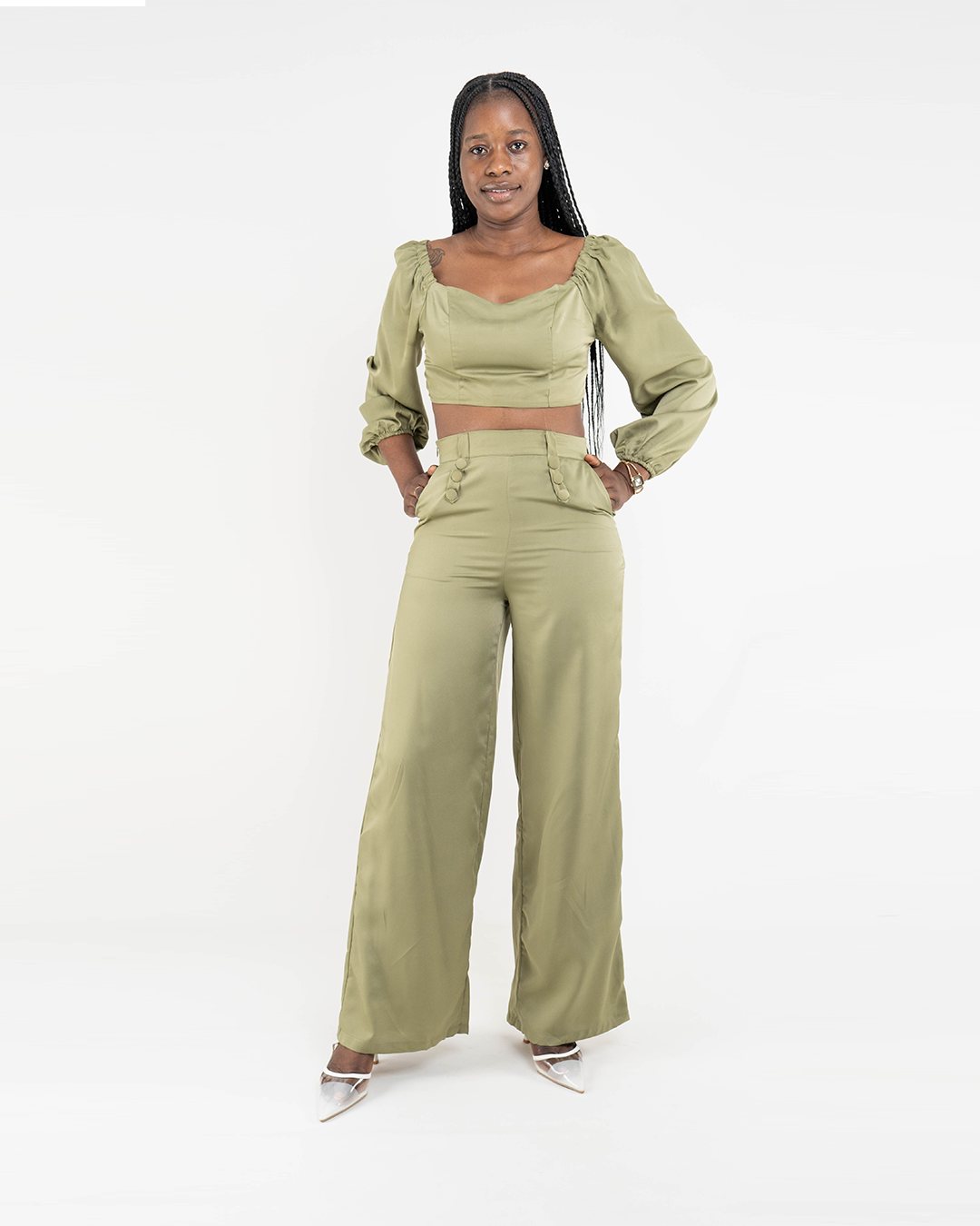 Fato de Pantalona com Blusa Curto de Mangas Comprida (TZ-2278)