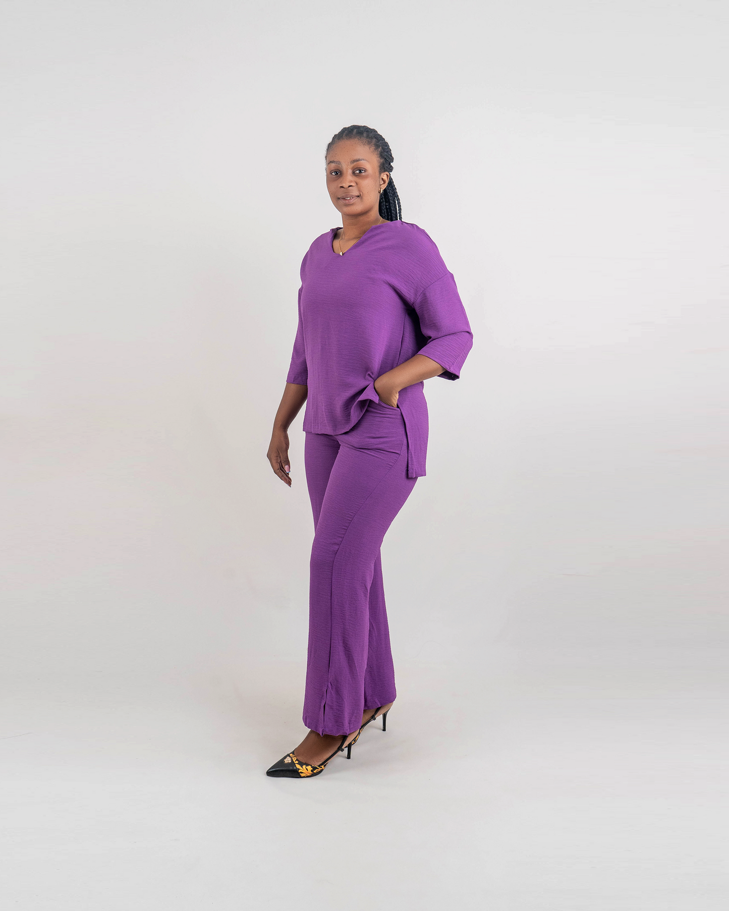 Fato de Pantalona com Blusa Comprida Tecido Linho (TZ-3067)